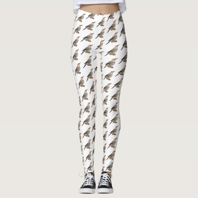 Northern flicker bird cartoon illustration  leggings (Front)