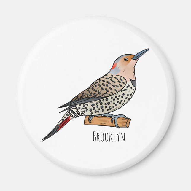 Northern flicker bird cartoon illustration magnet (Front)