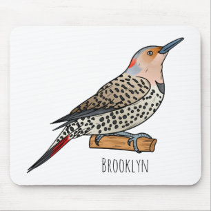 Northern flicker bird cartoon illustration mouse mat