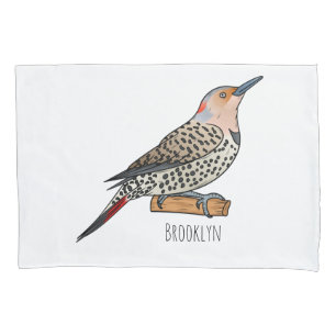 Northern flicker bird cartoon illustration pillowcase
