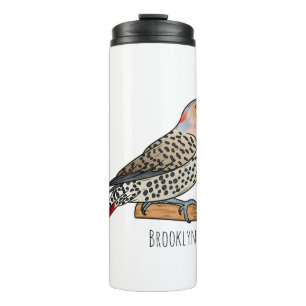 Northern flicker bird cartoon illustration thermal tumbler