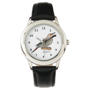 Northern flicker bird cartoon illustration watch