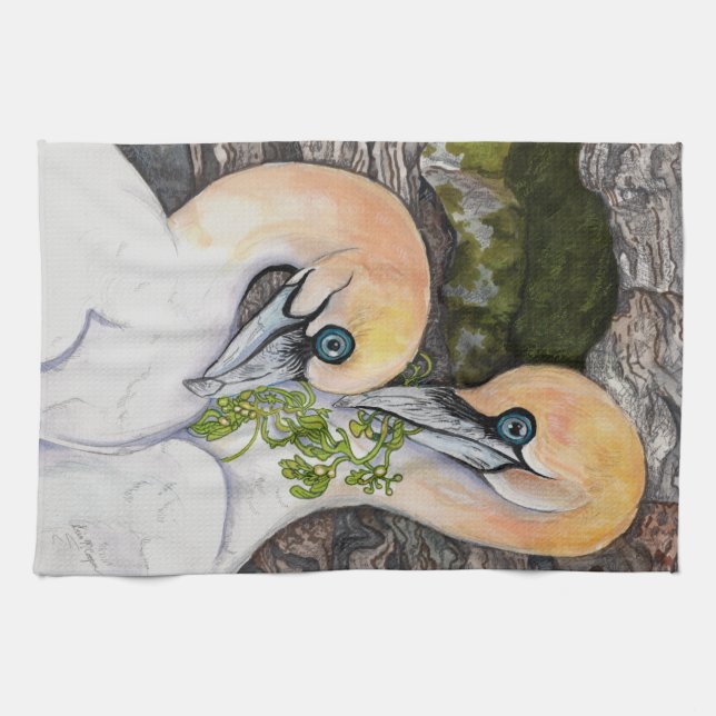 Northern Gannets Art Tea Towel (Horizontal)