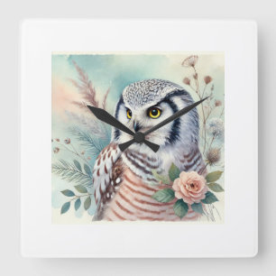 Northern Hawk Owl 060924AREF108 - Watercolor Square Wall Clock