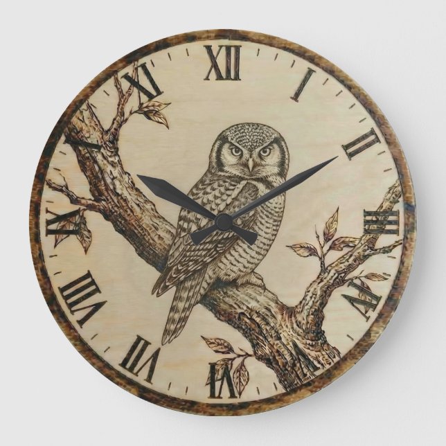 Northern Hawk Owl Wood Clock (Front)