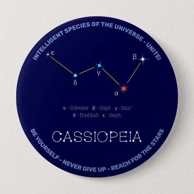 Northern Hemisphere Constellation Cassioipeia 10 Cm Round Badge (Front)