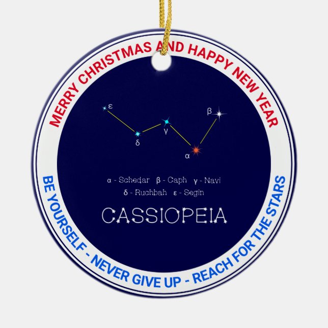 Northern Hemisphere Constellation Cassioipeia Ceramic Tree Decoration (Front)