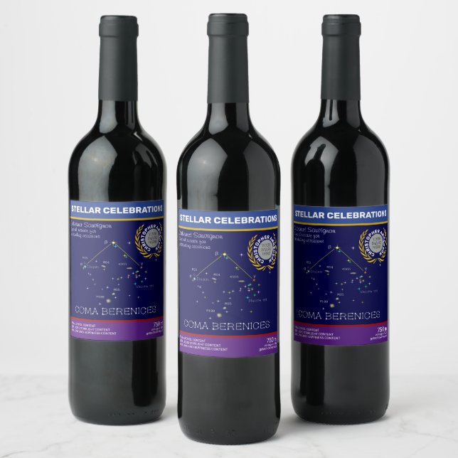 Northern Hemisphere Constellation Coma Berenices Wine Label (Bottles)