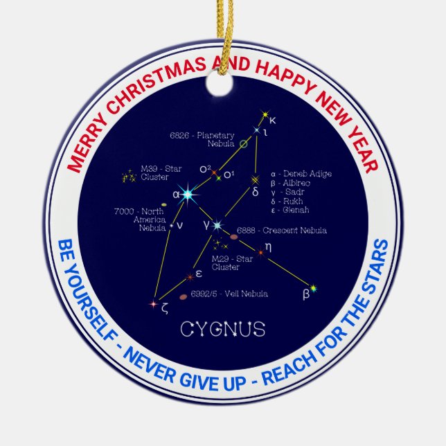 Northern Hemisphere Constellation Cygnus Ceramic Tree Decoration (Front)