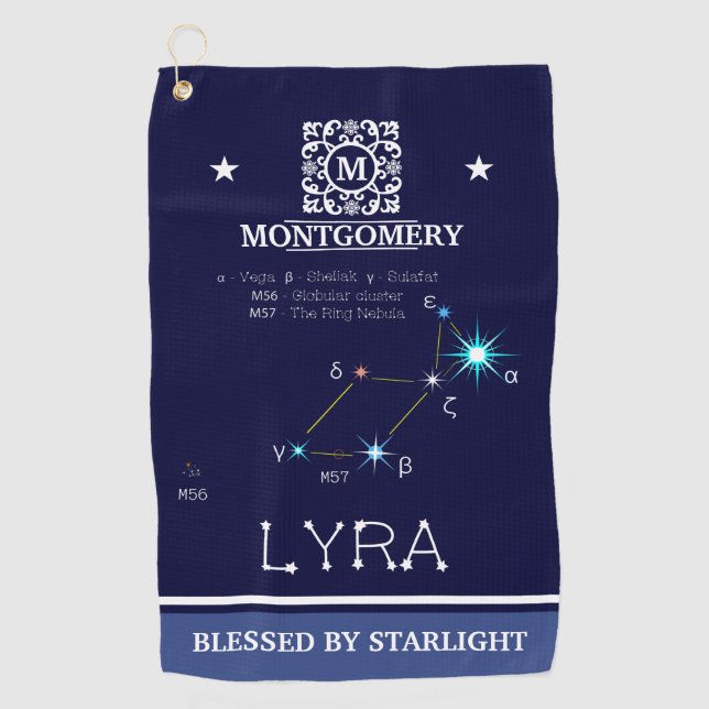 Northern Hemisphere Constellation Lyra Golf Towel (Front)