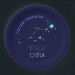 Northern Hemisphere Constellation Lyra Paper Plate<br><div class="desc">Northern constellation Lyra or harp. The colours of the stars are roughly real. Stars' and space objects' names. Unique and festive paper plates for anyone. For musicians, especially for harpists, for space music lovers. Customisable. You can change the template text FOLLOW YOUR STAR. You can transfer this design to other...</div>