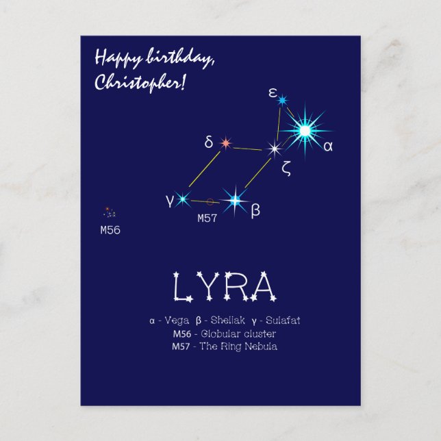 Northern Hemisphere Constellation Lyra Postcard (Front)