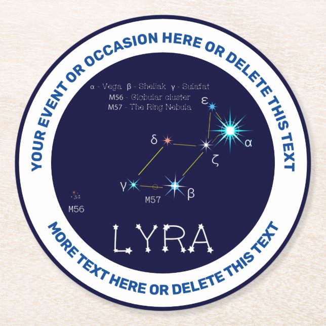 Northern Hemisphere Constellation Lyra Round Paper Coaster (Front)