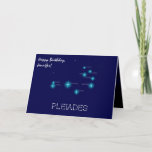 Northern Hemisphere Pleiades Star Formation Card<br><div class="desc">Pleiades Star Formation of the Northern constellation of Taurus. The color of the stars is roughly real. Stars names are given. A unique birthday greeting card for anyone. Customizable. You can change template images, and you can change or delete template texts on the front and inside the card. You can...</div>