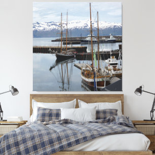 Northern Iceland Harbour Tall Ship Reflections Canvas Print