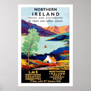 Northern Ireland landscape tours, vintage travel Poster
