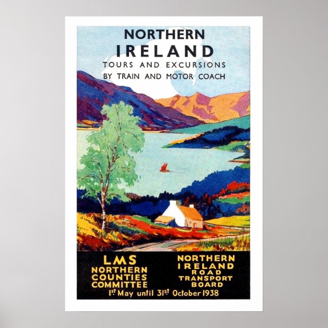 Northern Ireland landscape tours, vintage travel Poster (Front)