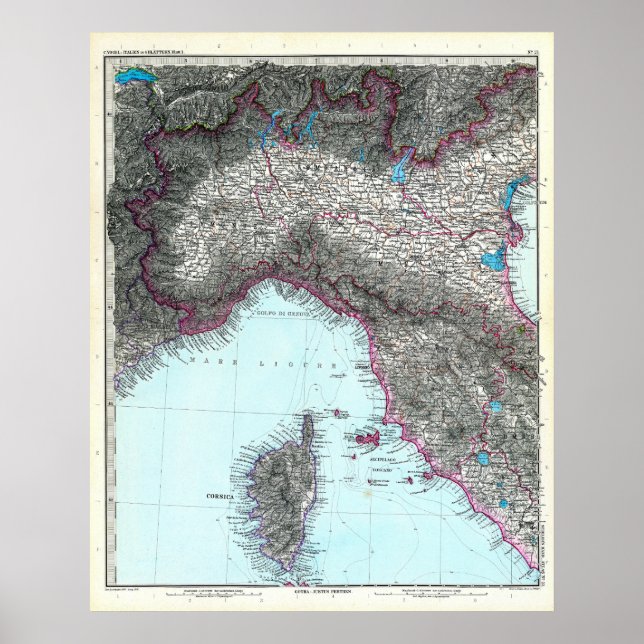 Northern Italy Map (1891) Poster (Front)