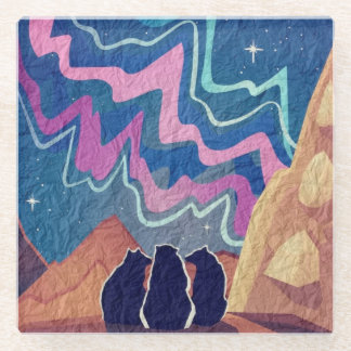 Northern Light Bears Glass Coaster