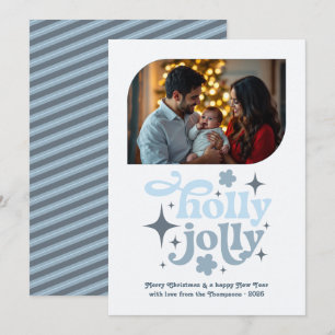 Northern Light Modern Blue Christmas Photo Holiday Card