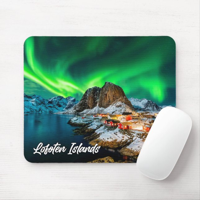 Northern Light Over Lofoten Islands, Norway Mouse Mat (With Mouse)
