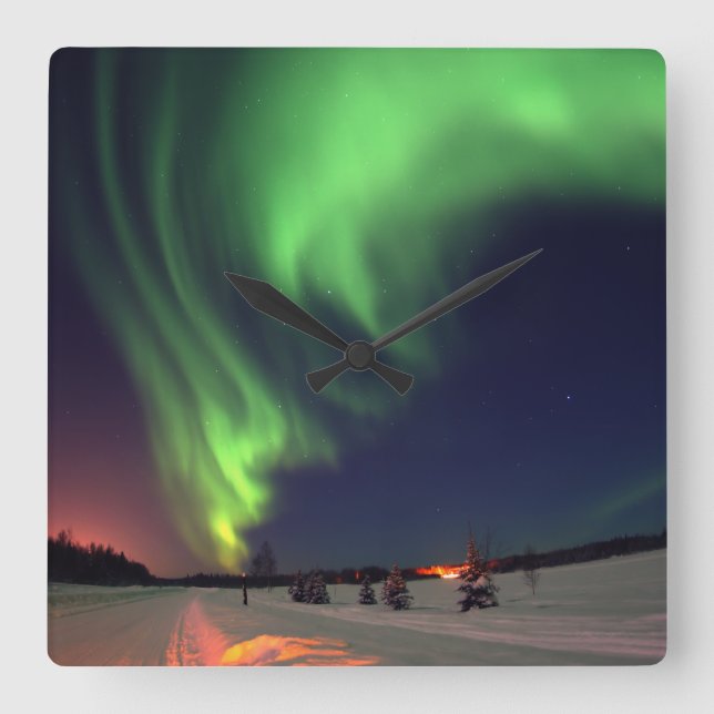 Northern Lights Alaskan Photo Square Wall Clock (Front)