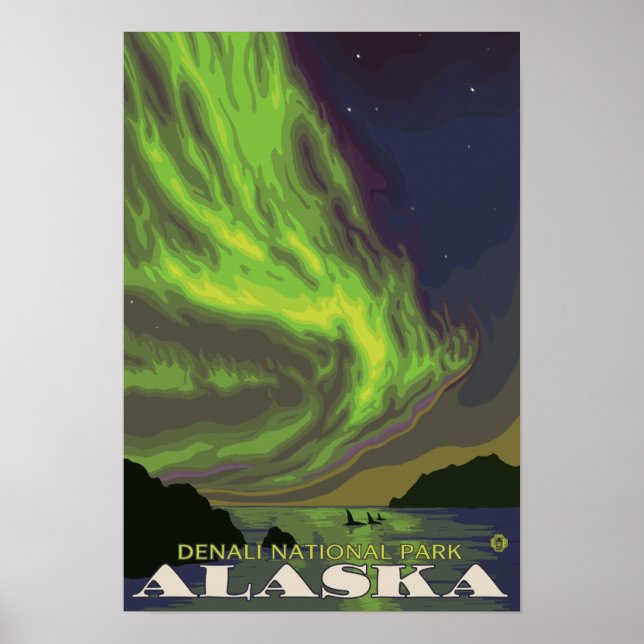 Northern Lights and Orcas - Denali Nat'l Park, Poster (Front)