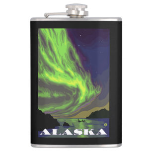 Northern Lights and Orcas Vintage Travel Hip Flask