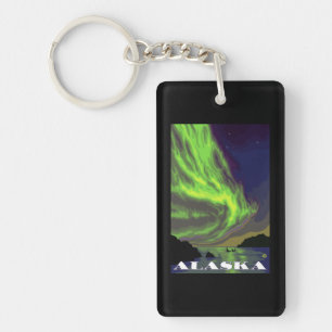 Northern Lights and Orcas Vintage Travel Key Ring