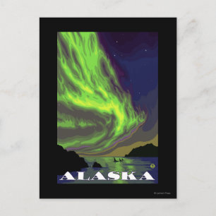 Northern Lights and Orcas Vintage Travel Postcard