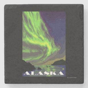 Northern Lights and Orcas Vintage Travel Stone Coaster