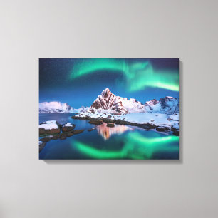 Northern lights and snow covered mountains canvas print