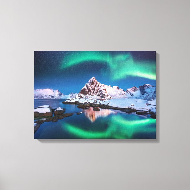 Northern lights and snow covered mountains  canvas print (Front)