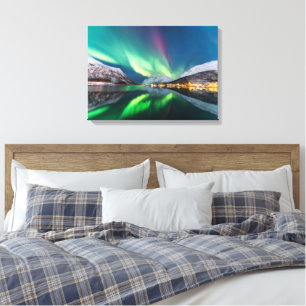Northern lights and snow covered mountains canvas print
