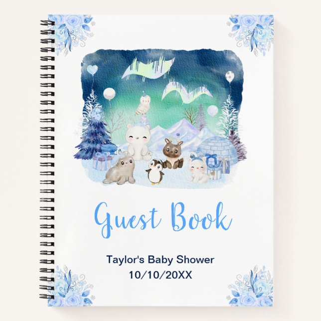 Northern Lights Animals Baby Shower Guest Book (Front)