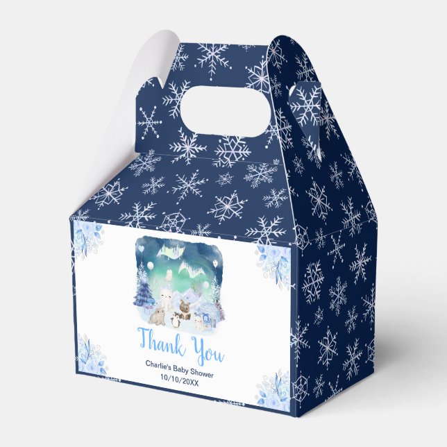 Northern Lights Animals Baby Shower Thank You Favour Box (Front Side)