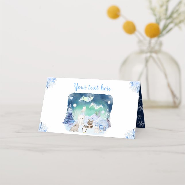 Northern Lights Arctic Animals Baby Shower Place Card (Front)