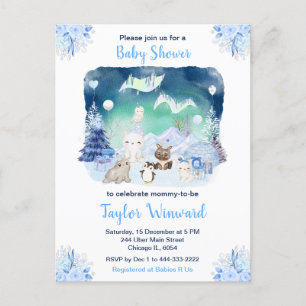 Northern Lights Arctic Animals Baby Shower Postcard