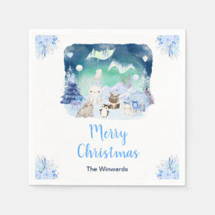 Northern Lights Arctic Animals Merry Christmas Napkin