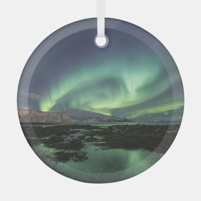 Northern Lights Astro Photo Glass Tree Decoration (Front)