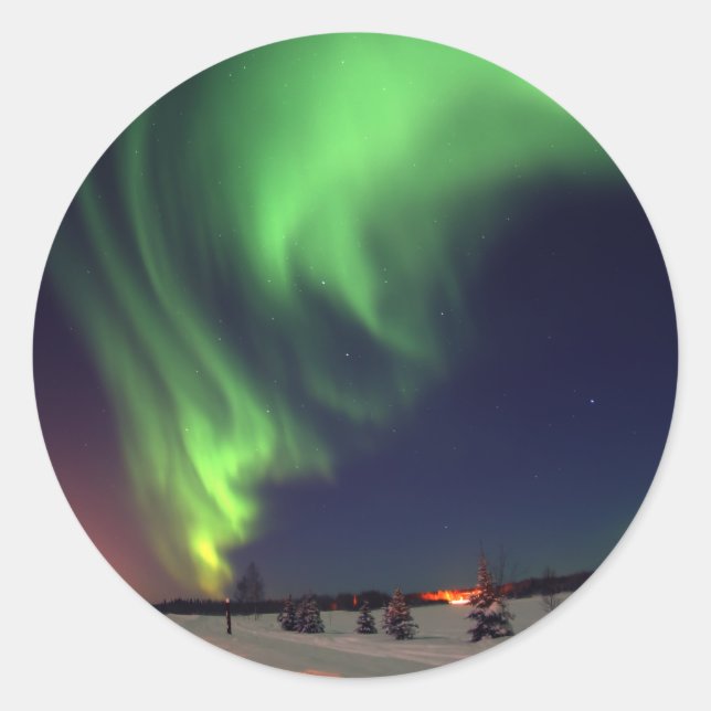 Northern Lights at Bear Lake Classic Round Sticker (Front)