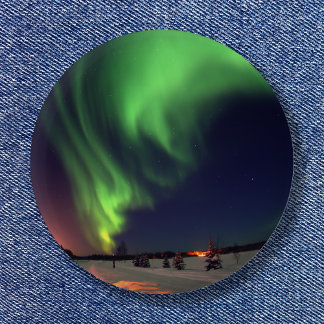 Northern Lights at Bear Lake Night Photo 6 Cm Round Badge