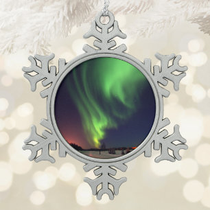 Northern Lights at Bear Lake Snowflake Pewter Christmas Ornament