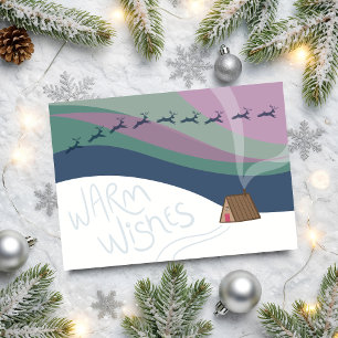 Northern Lights at the A-Frame Folded Holiday Card
