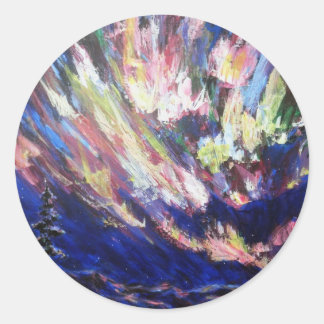 Northern Lights Aurora Abstract Art Painting Classic Round Sticker