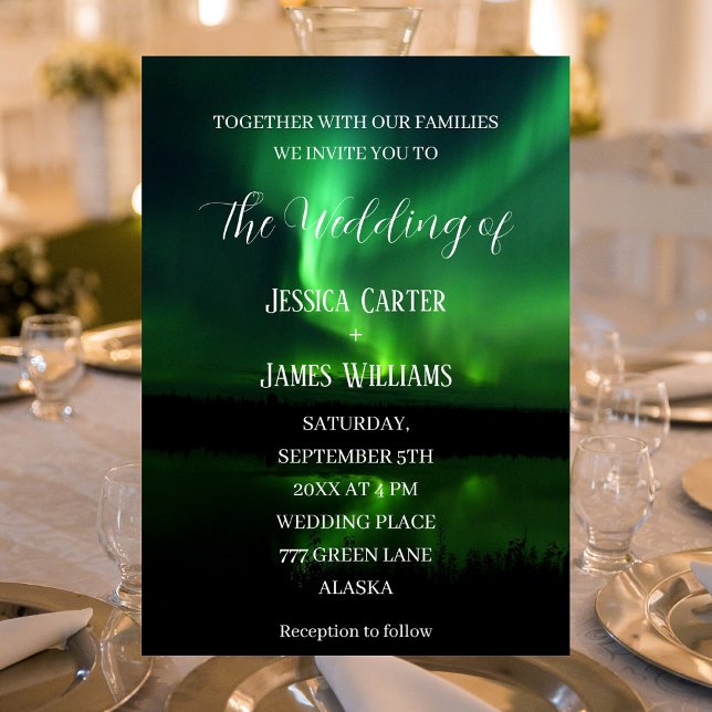 Northern Lights Aurora Borealis Elegant Wedding Invitation (Creator Uploaded)