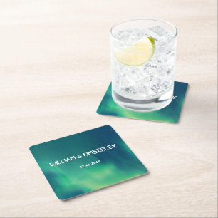 Northern Lights Aurora Borealis Elegant Wedding Square Paper Coaster