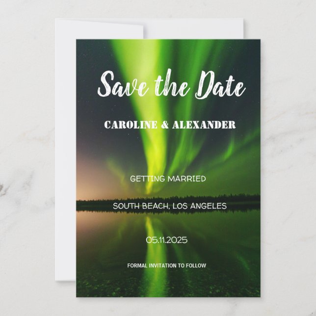 Northern Lights Aurora Borealis Galaxy Sky Wedding Save The Date (Front)