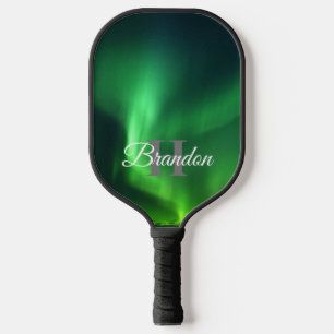Northern lights Aurora Borealis Monogram Custom Pickleball Paddle