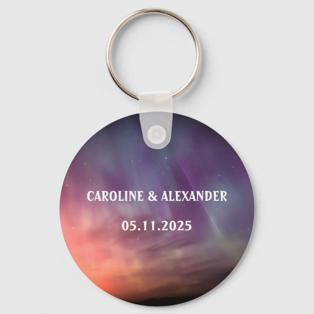 Northern Lights Aurora Borealis Night Sky Wedding Key Ring (Front)
